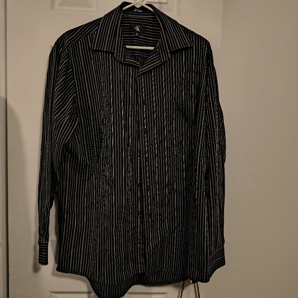 Calvin Klein Men's Dark Striped Dress Shirt